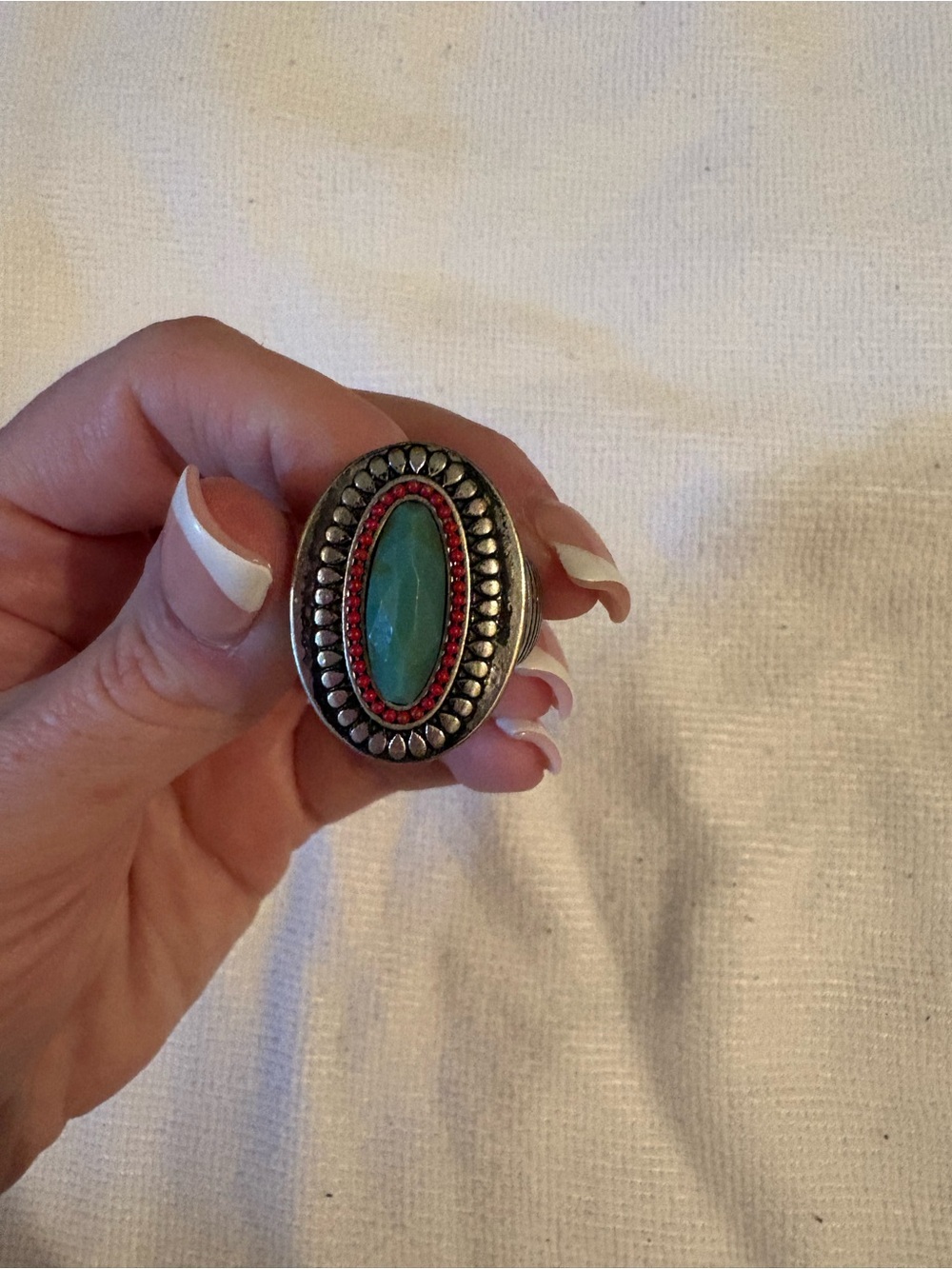 Turquoise and Red Oval Statement Ring - Women's Fashion Jewelry